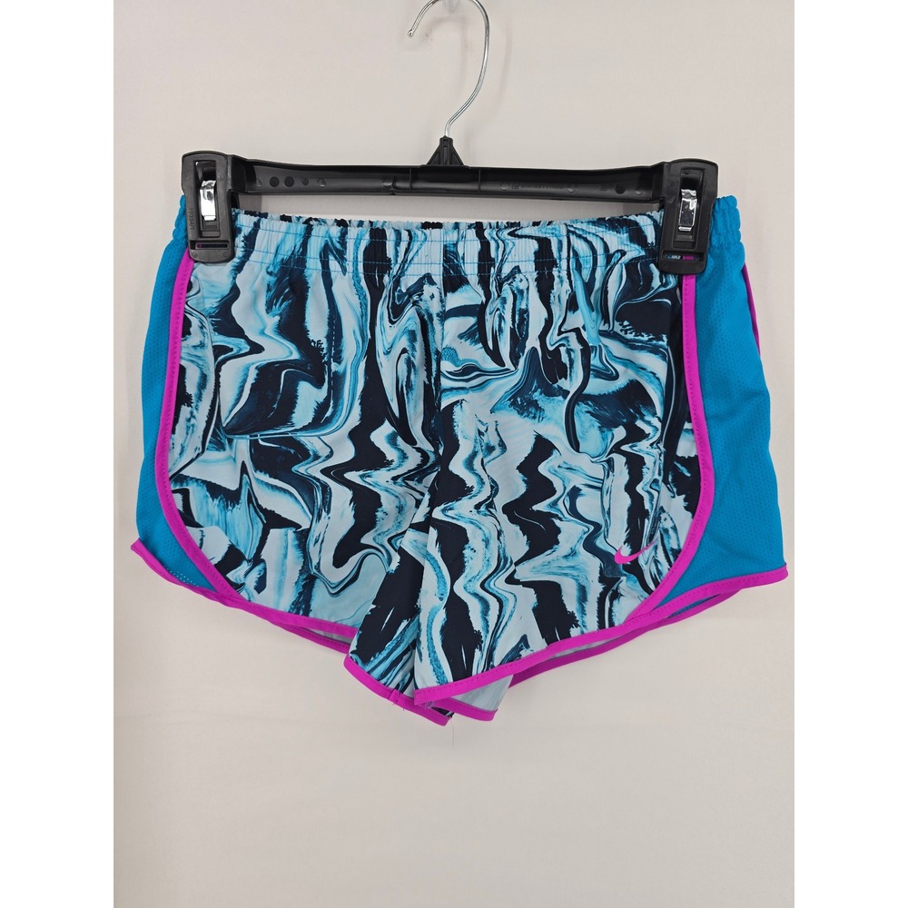 Nike Dri-FIT Tempo Running Shorts Blue Marble Swirl PrintPink Trim Womens Medium